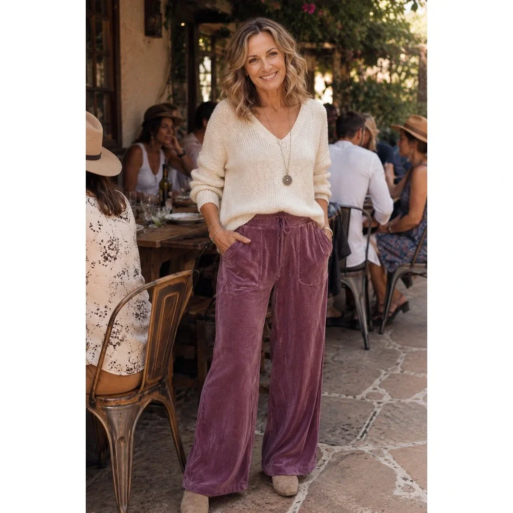 Sundance Velour Wide‎ Leg Pull On Pants Mauve Purple Size Small